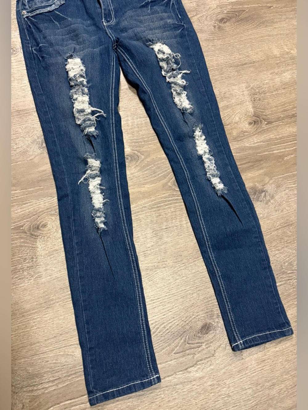 Fashion 2 Love Distressed Skinny Jeans | Blue Destroyed Denim | Size 7 - Picture 3 of 8